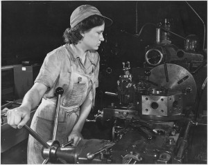 Lathe operator at a Western aircraft plant