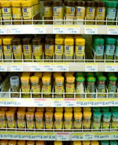 Spices in a supermarket shelf