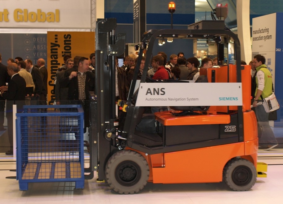 People behind forklift