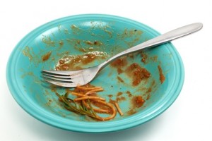 Dirty plate of spaghetti