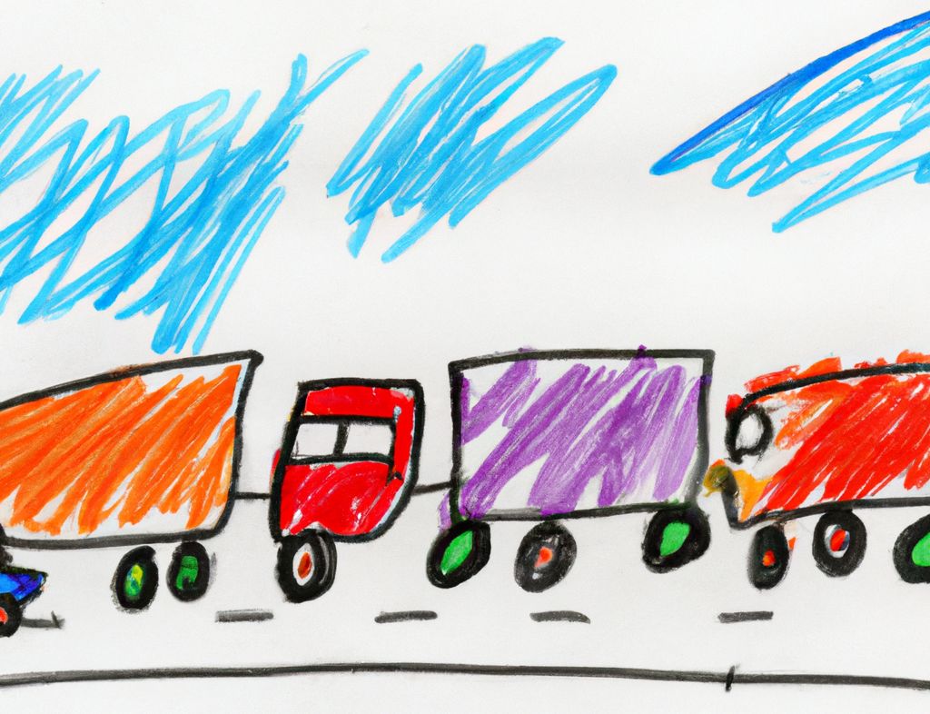 Child Drawing of Truck Traffic Jam
